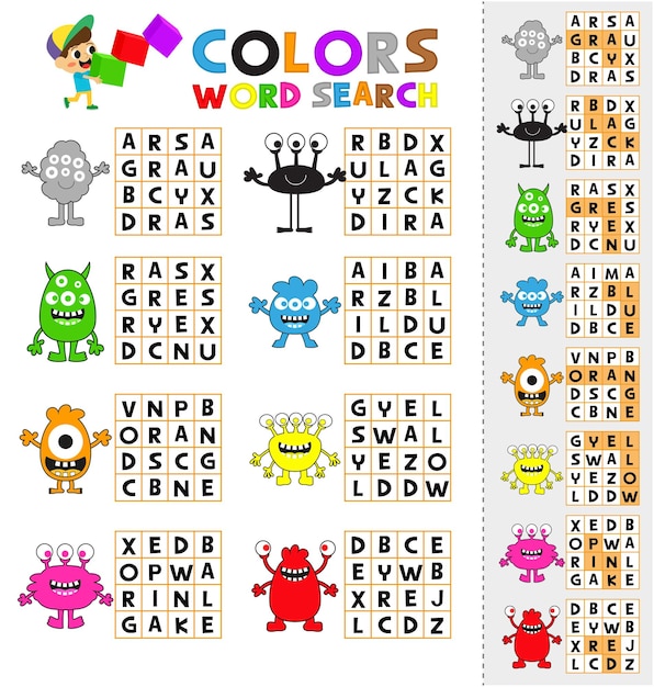 Printable colors worksheet for kids Color matching page Colors crossword puzzle