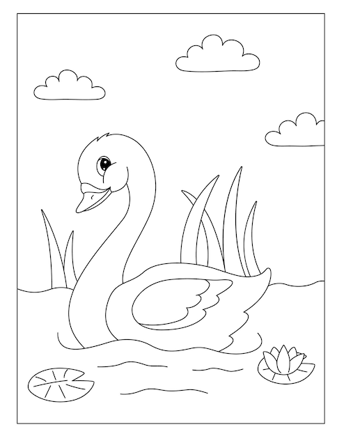 Printable Cute Swan coloring pages and vector for kids