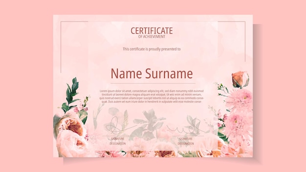 Printable Floral flowers Certificate Background Ornate Frame template