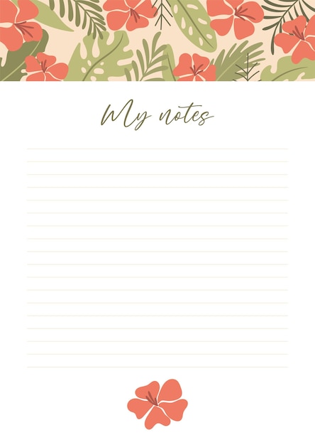 Vector printable notes concept with tropical exotic background vector illustration