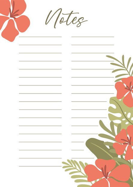 Vector printable notes concept with tropical exotic background vector illustration