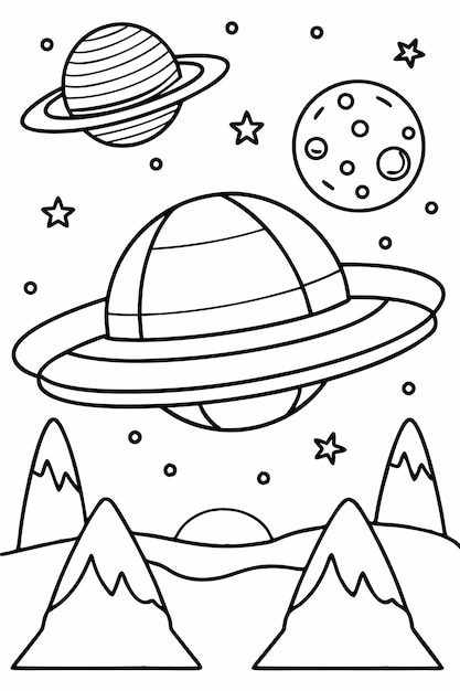 Vector printable outer space coloring sheets for kids