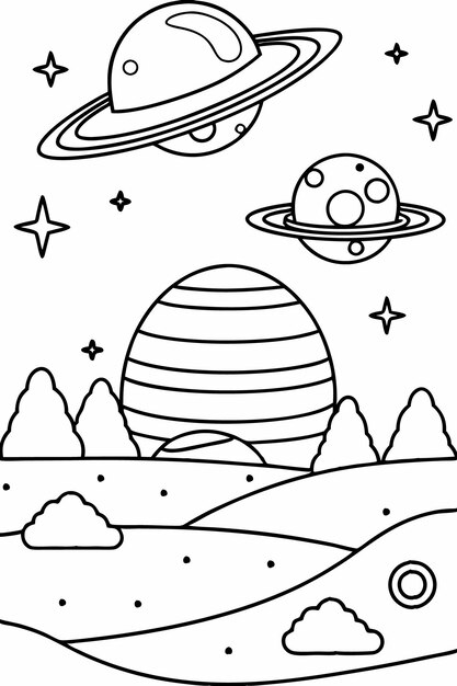 Vector printable outer space coloring sheets for kids