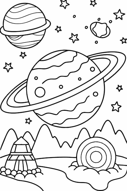 Vector printable outer space coloring sheets for kids