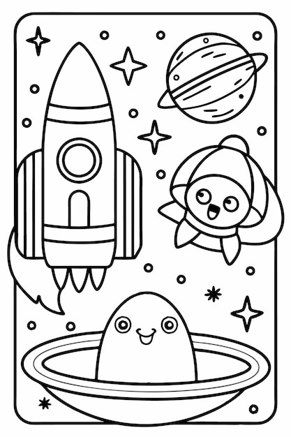 Vector printable outer space coloring sheets for kids