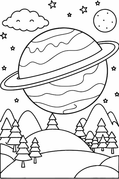 Vector printable outer space coloring sheets for kids