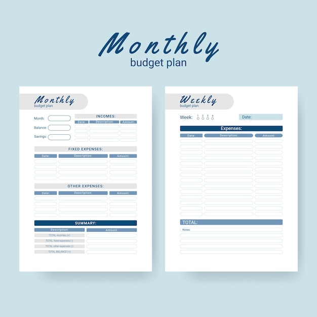 Printable personal monthly budget planner vector illustration