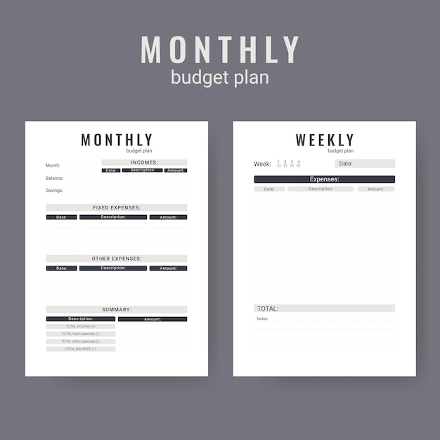 Printable personal monthly budget planner vector illustration