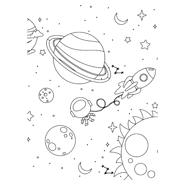 Printable space coloring pages for kids premium vector