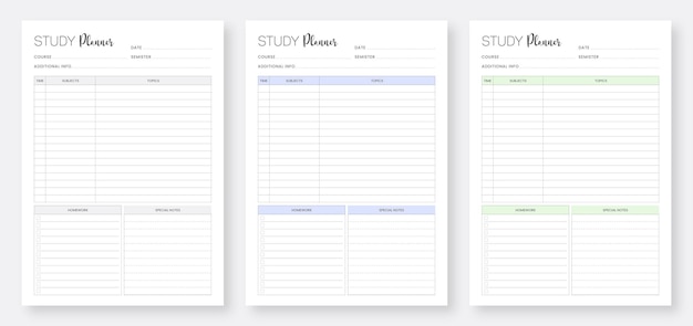 Printable Study Planner Templates Student Study Planner Template Set Minimalist Study Planner