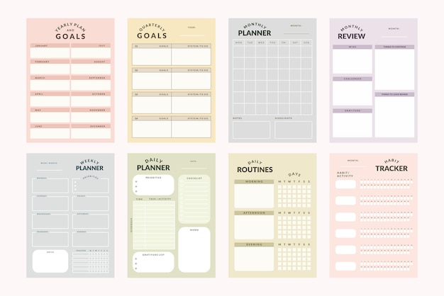 Printable Template Collection with Weekly Planner Monthly Planner Yearly Planner Habit Tracker