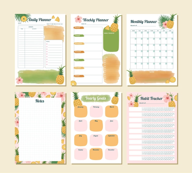 Printable Tropical Pineapple illustration Productivity Planner for daily weekly monthly and year