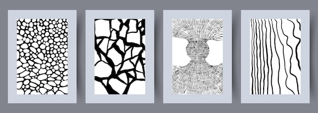 Printable wall art vector poster set. Hand drawn minimalism design for scandinavian interior.