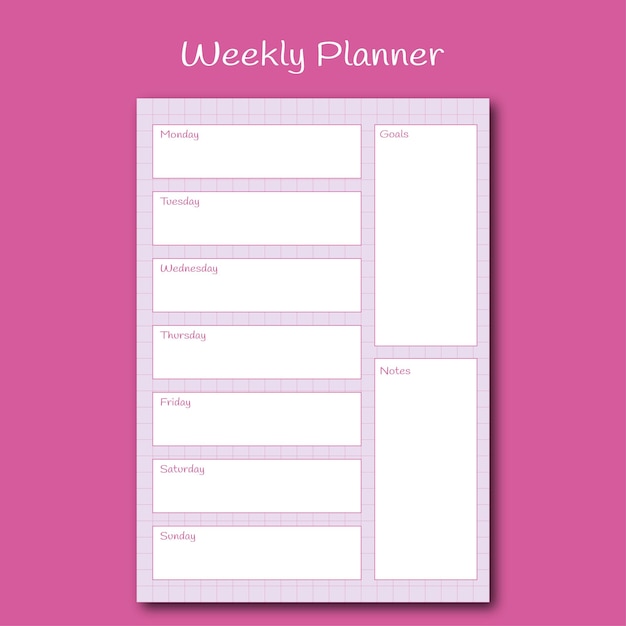 Printable Weekly planner using days of week and grid background