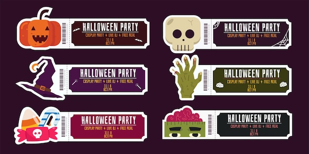 Printables happy halloween card ticket collection pack bundle with halloween elements skull web p