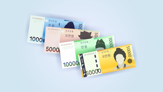 Vector printbanknote vector design collection. korean currency, won. one thousand won to fifty thousand won