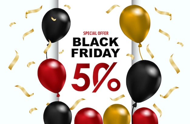 PrintBlack Friday sales background balloons with on a White background Creative Concept Banner Design Black Friday celebration copy space text area Suitable in use for template design brochure banner