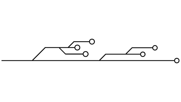 Printed circuit board PCB tracks isolated on white background Technical clipart with lines and rings at the ends Dividers for design Design element