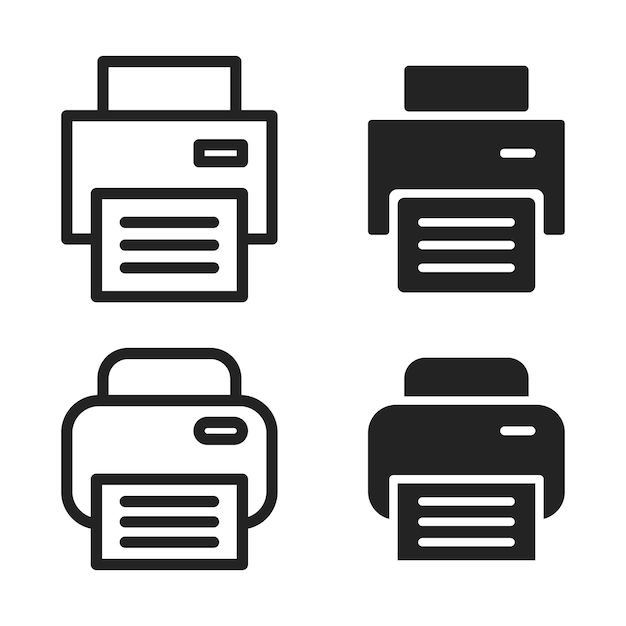 Printer icons Set of black flat web icons isolated on white background