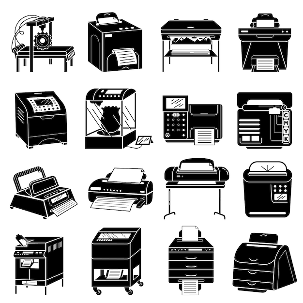 Printer icons set, simple style