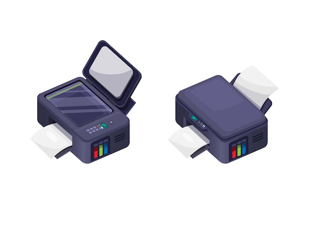 Printer and scanner symbol isometric set illustration vector