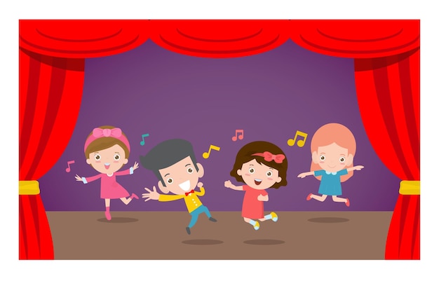 PrintHappy children dancing and jumping at stage