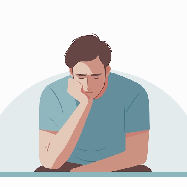 Vector printimage of a man feeling sad with a simple and minimalist flat design