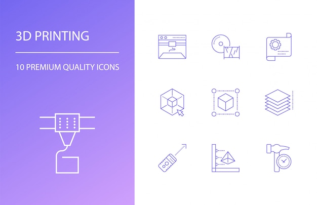 printing line icons set