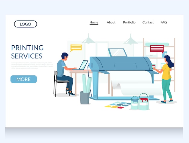 Printing services vector website landing page design template