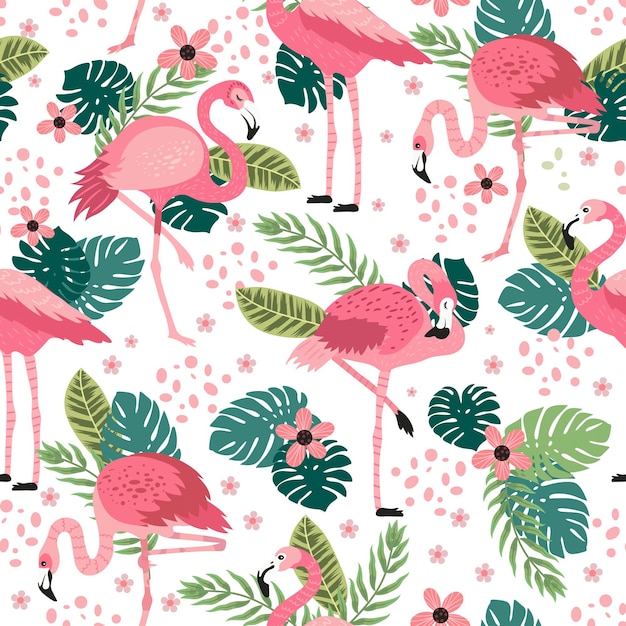 Printpink flamingos in different poses seamless pattern vector image