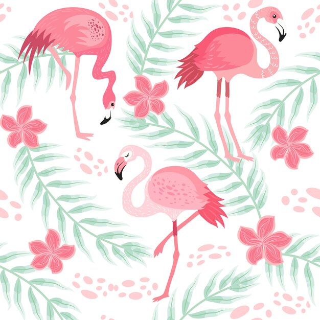 Vector printpink flamingos in different poses seamless pattern vector image