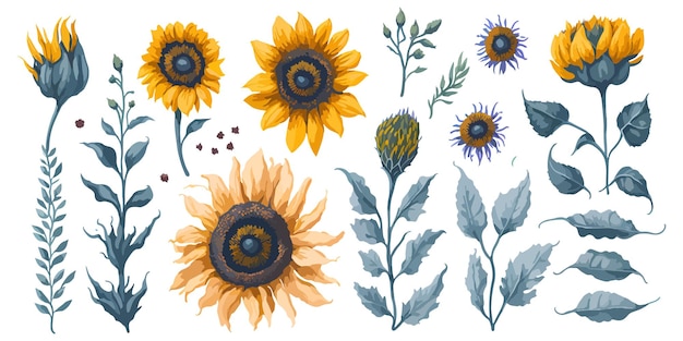 Prints of Nature HighQuality Vector Illustrations of Sunflowers