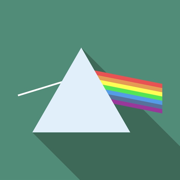 Prism flat icon with long shadow Simple prism with rainbow Physics icon pictogram vector illustrati