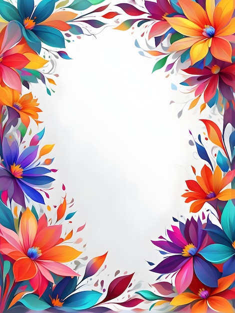 Prismatic floral shapes forming vibrant asymmetric border on white background