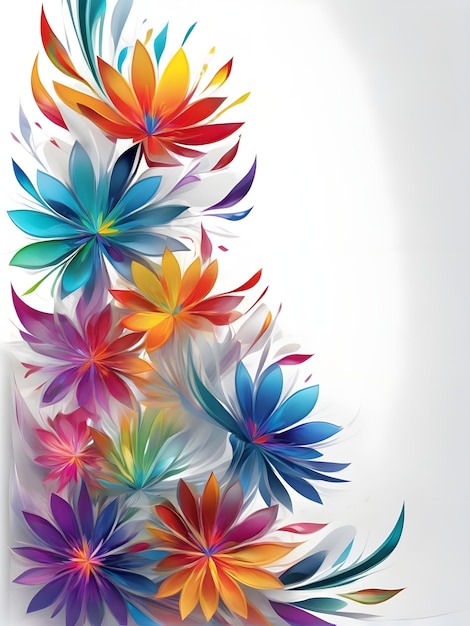 Prismatic floral shapes forming vibrant asymmetric border on white background