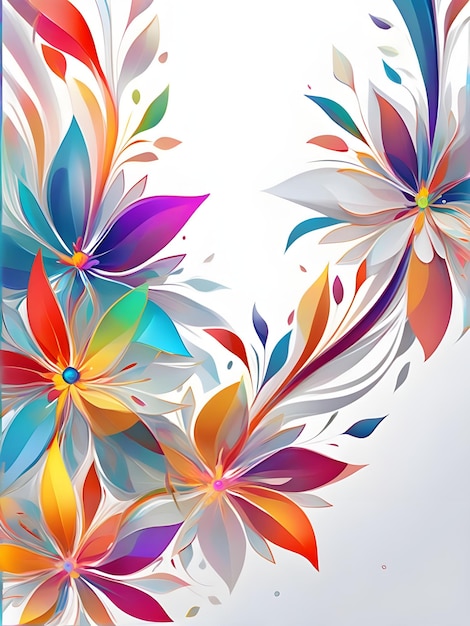 Vector prismatic floral shapes forming vibrant asymmetric border on white background