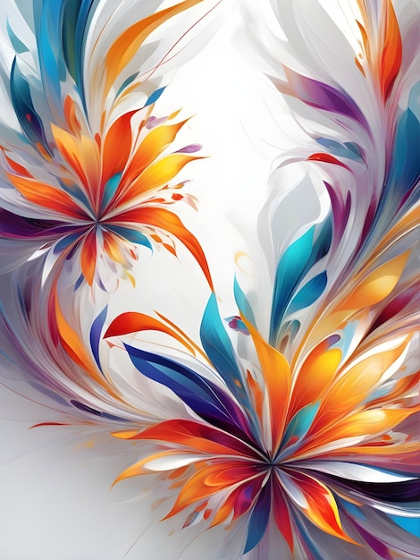 Vector prismatic floral shapes forming vibrant asymmetric border on white background