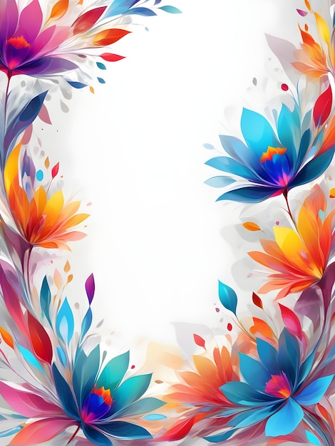 Prismatic floral shapes forming vibrant asymmetric border on white background