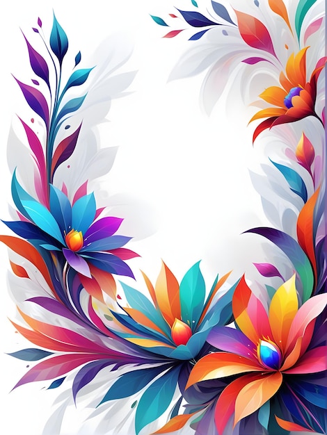 Prismatic floral shapes forming vibrant asymmetric border on white background