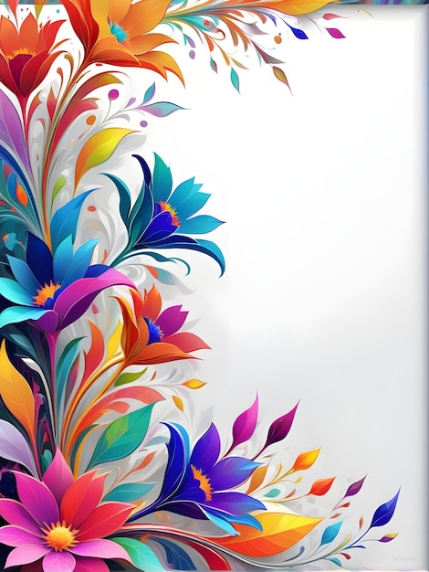 Prismatic floral shapes forming vibrant asymmetric border on white background