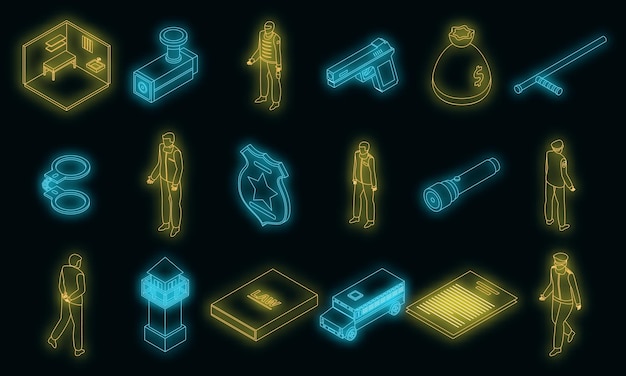 Prison icons set vector neon