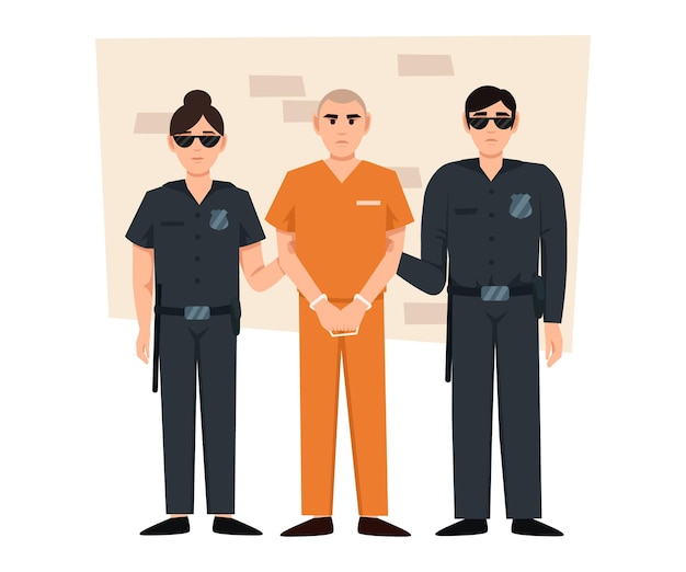 Prisoner in orange uniform cope and bandit vector flat illustration