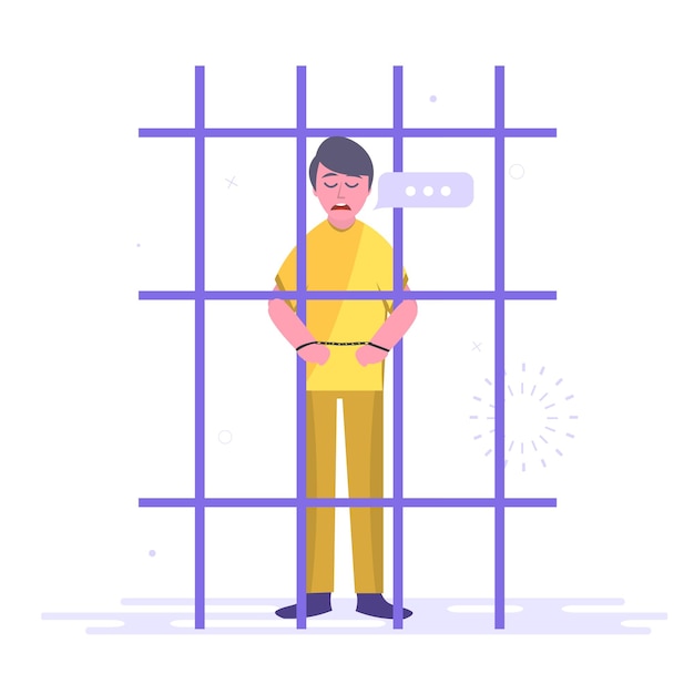 Prisoner Prison concept Prisoner behind bars Modern vector illustrationx9