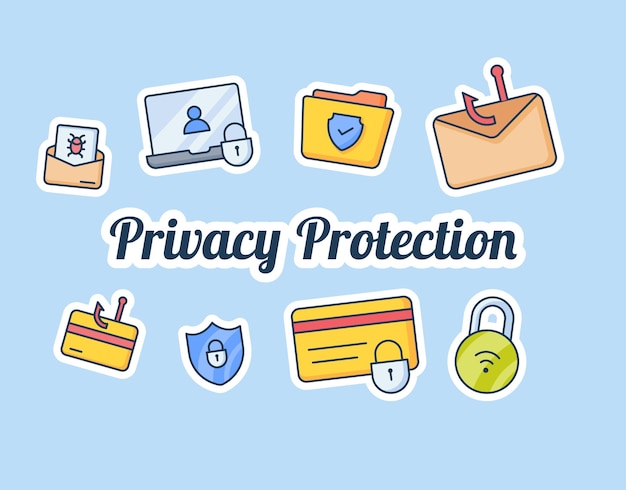 Privacy protection concept with some icon sticker spreading with modern flat style vector illustration