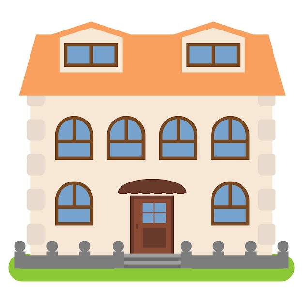 Private house with a orange roof on a white background. Vector illustration.