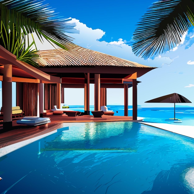 private pool of a beach villa at the st regis maldives vommuli resort vector illustration