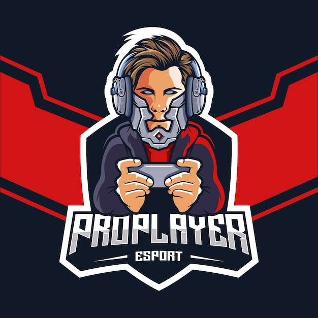 Pro esports gamer with a robot head logo design