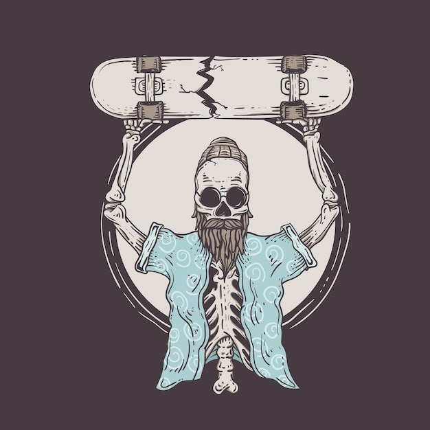 pro skull skater with broken skateboard