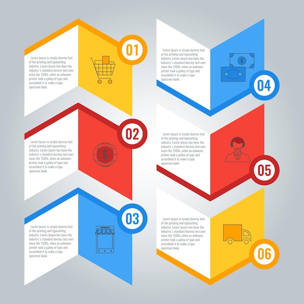 Process business infographic chart with steps going one after another