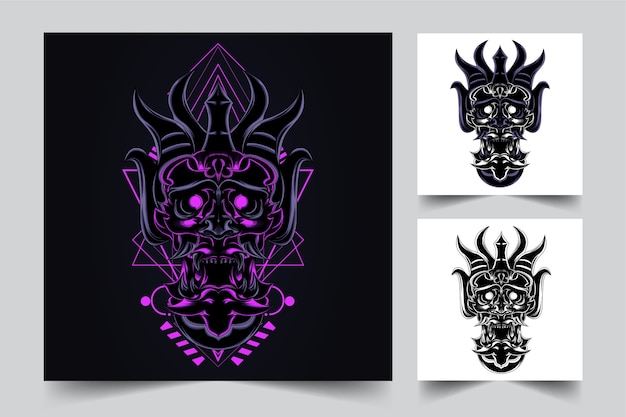 The process of creating a devil mask sacred geometry logo